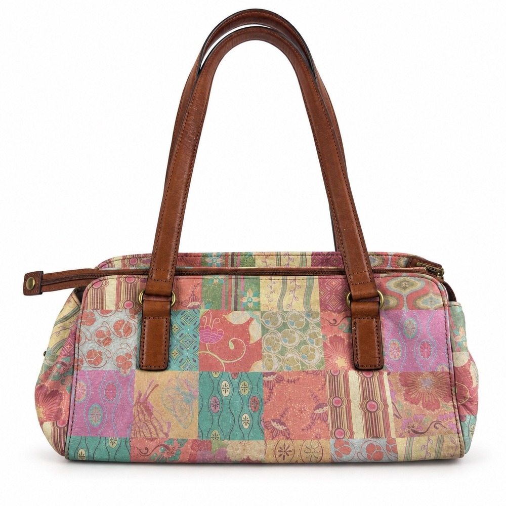 Fossil Vintage Y2K Patchwork Floral Print Chic Boho Leather Shoulder Bag Purse